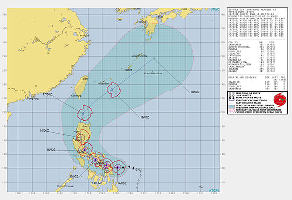台風1号の進路図(米軍)