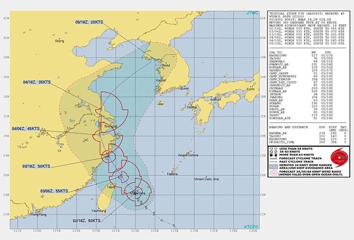 台風4号の米軍進路図8/3時点