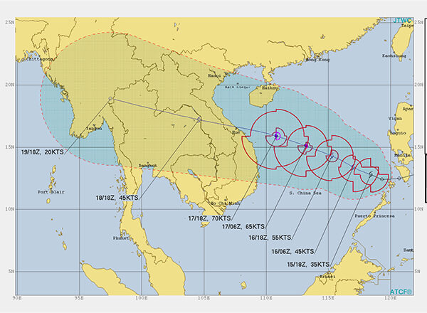 米軍の台風11号の進路図9/16
