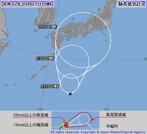 気象庁の台風12号のたまご進路9/21