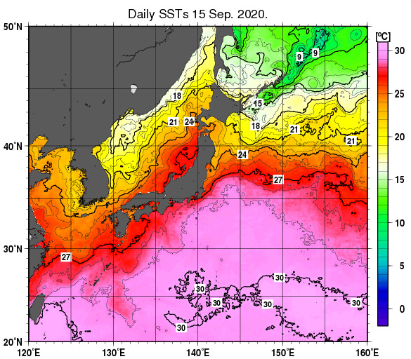 台風11号・気象庁海面水温9/16