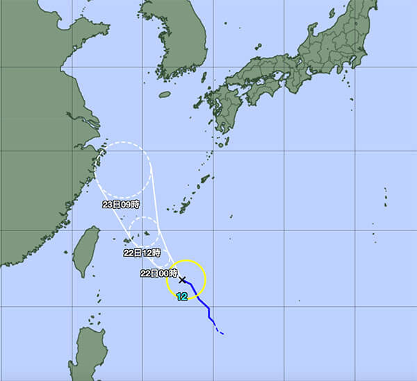 台風12号米軍進路図8/21